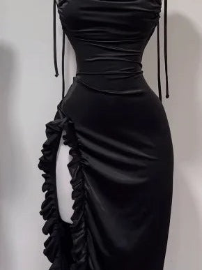 Ruched Cowl Neck Open-Back Cutout Maxi Dress