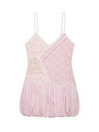 Pale Pink Lace Bubble Hem Mini Dress
