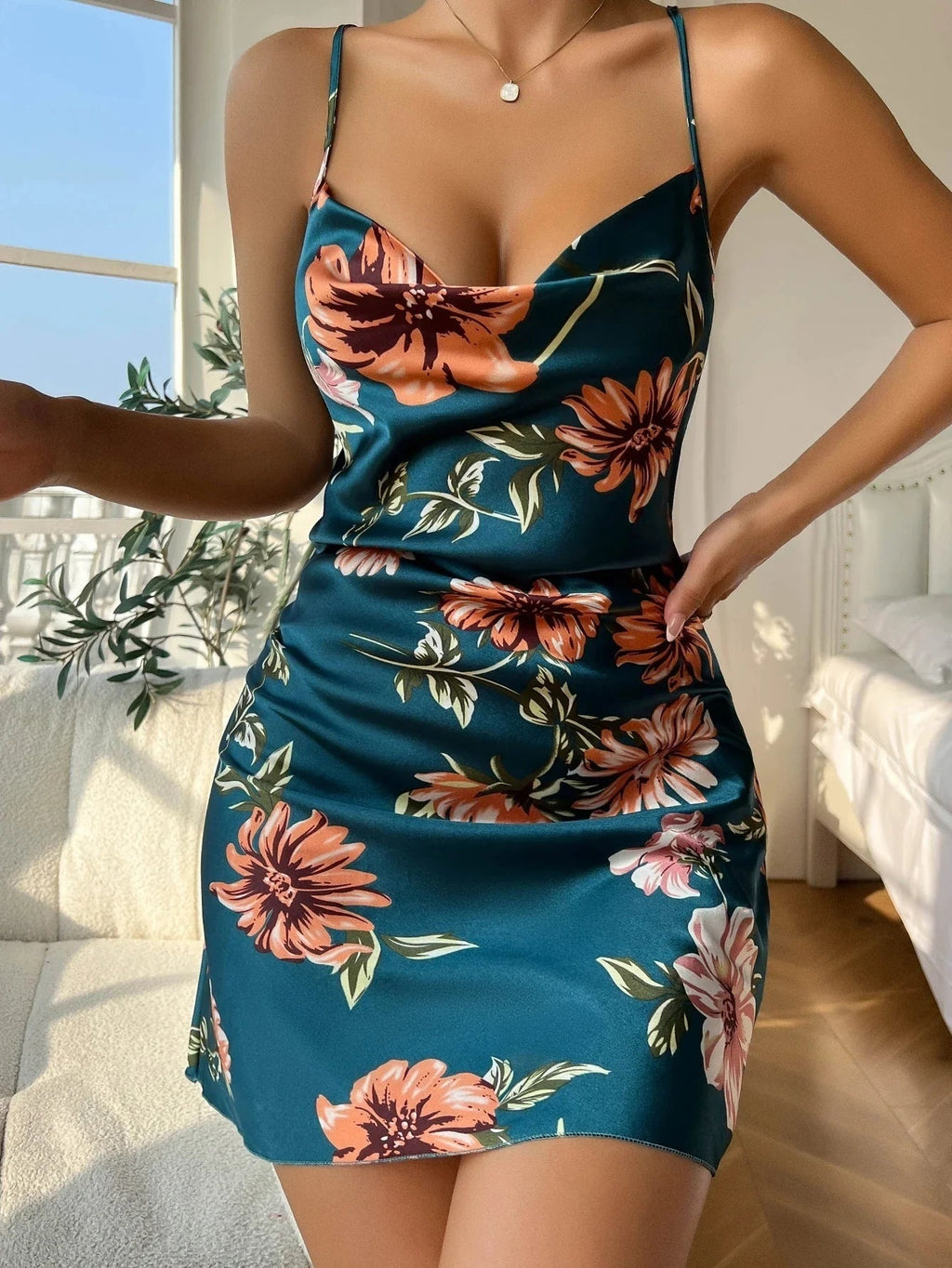 Satin-Look Floral Slip Nightdress