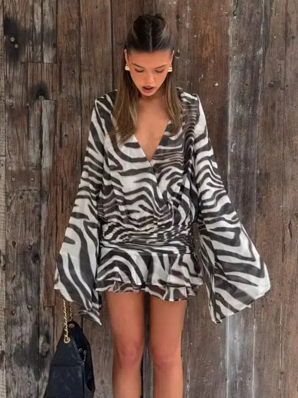 Zebra Print Ruffle Mini Dress