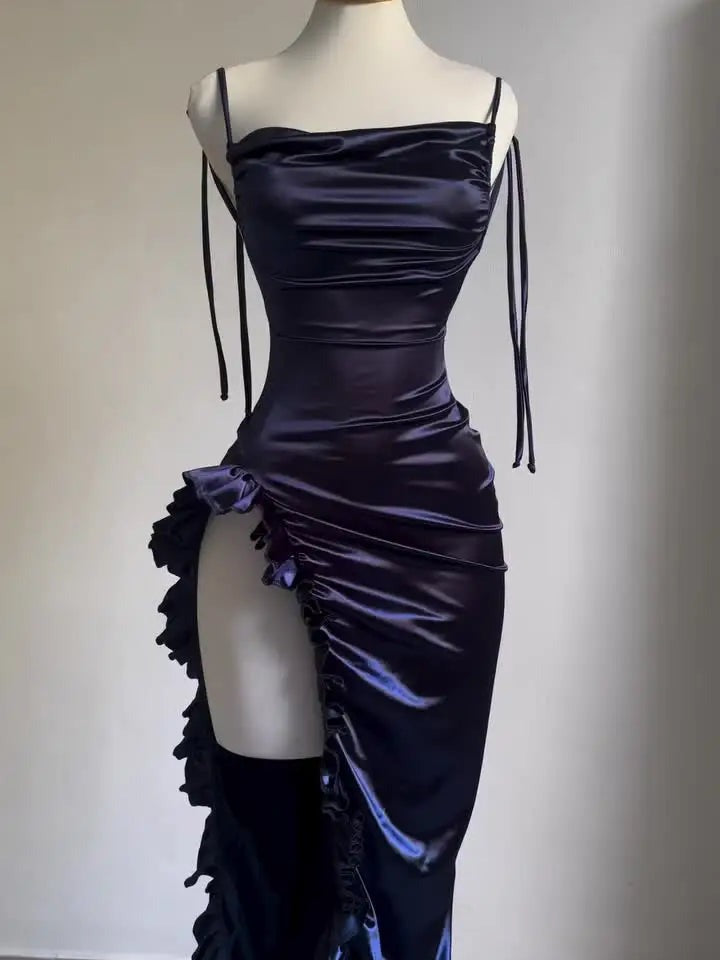 Ruched Cowl Neck Open-Back Cutout Maxi Dress