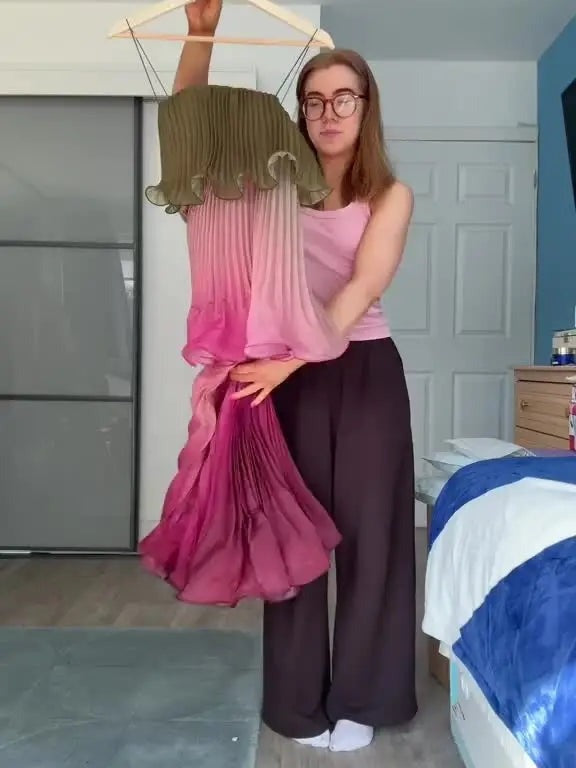 Colour-Block Pleated Ruffle Maxi Dress