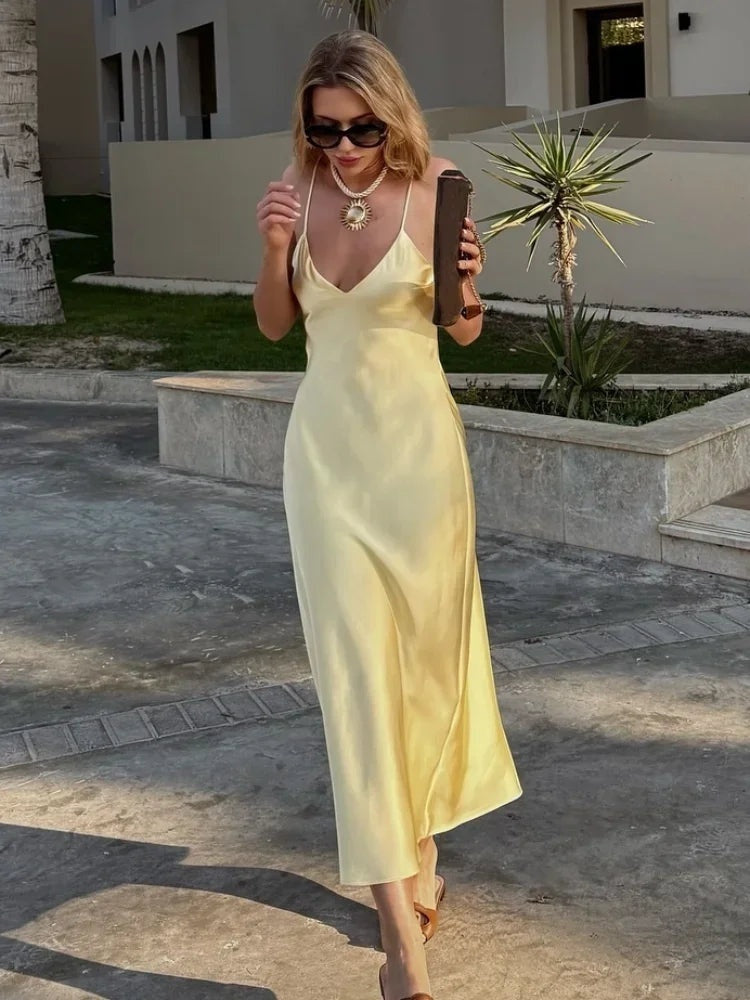 Satin-Look Strappy Back Maxi Dress