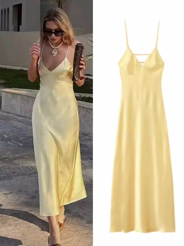 Satin-Look Strappy Back Maxi Dress
