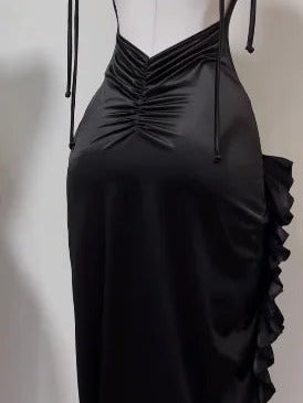 Ruched Cowl Neck Open-Back Cutout Maxi Dress