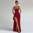 Draped High-Slit Evening Maxi Dress