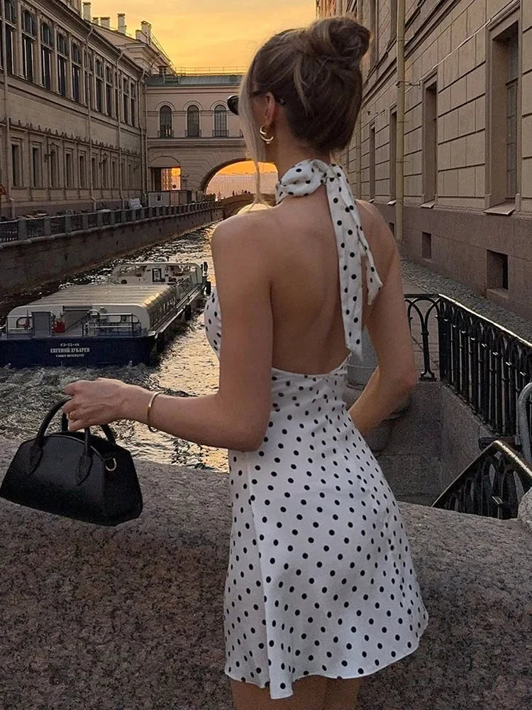 Polka Dot Halter Mini Dress