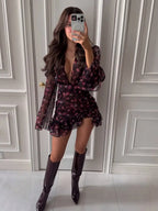 Floral V-Neck Puff Sleeve Mini Dress
