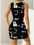 Geometric Square Neck Mini Dress