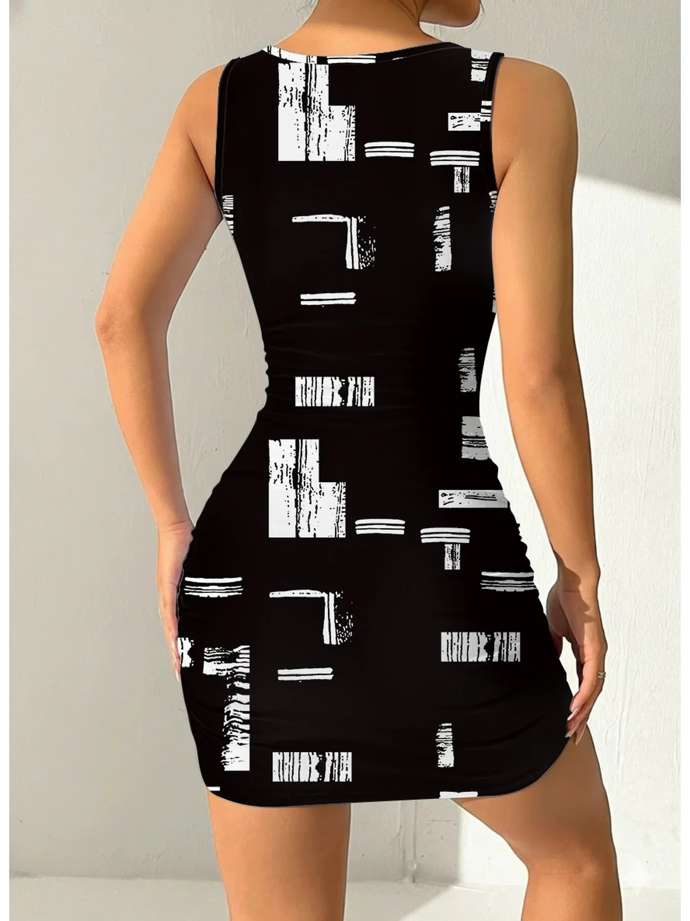Geometric Square Neck Mini Dress