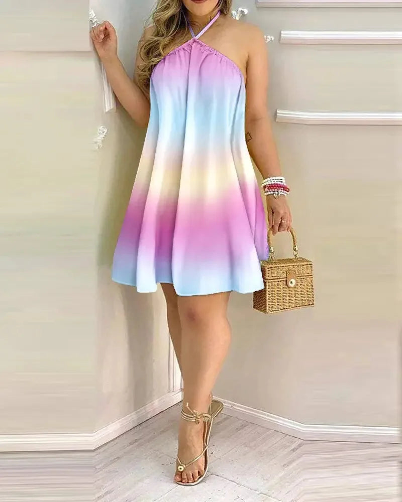 Tropical Print Halter Mini Dress