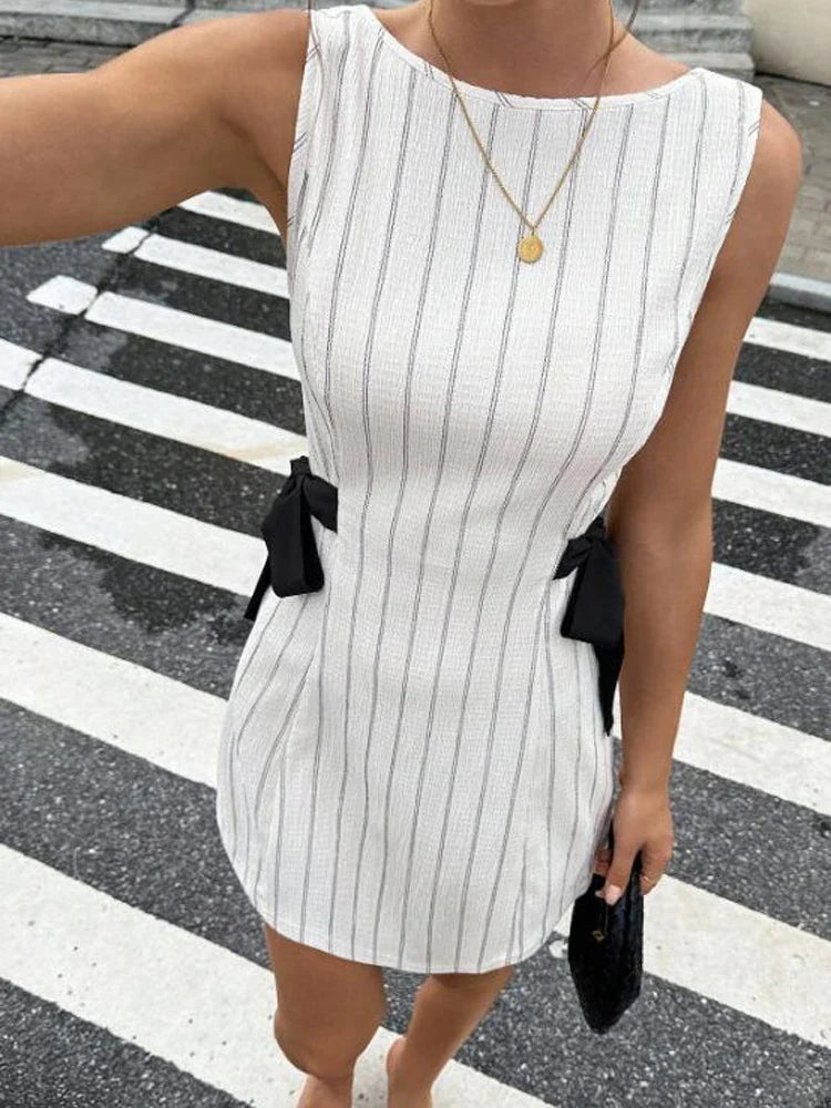Side Bow Stripe Mini Dress