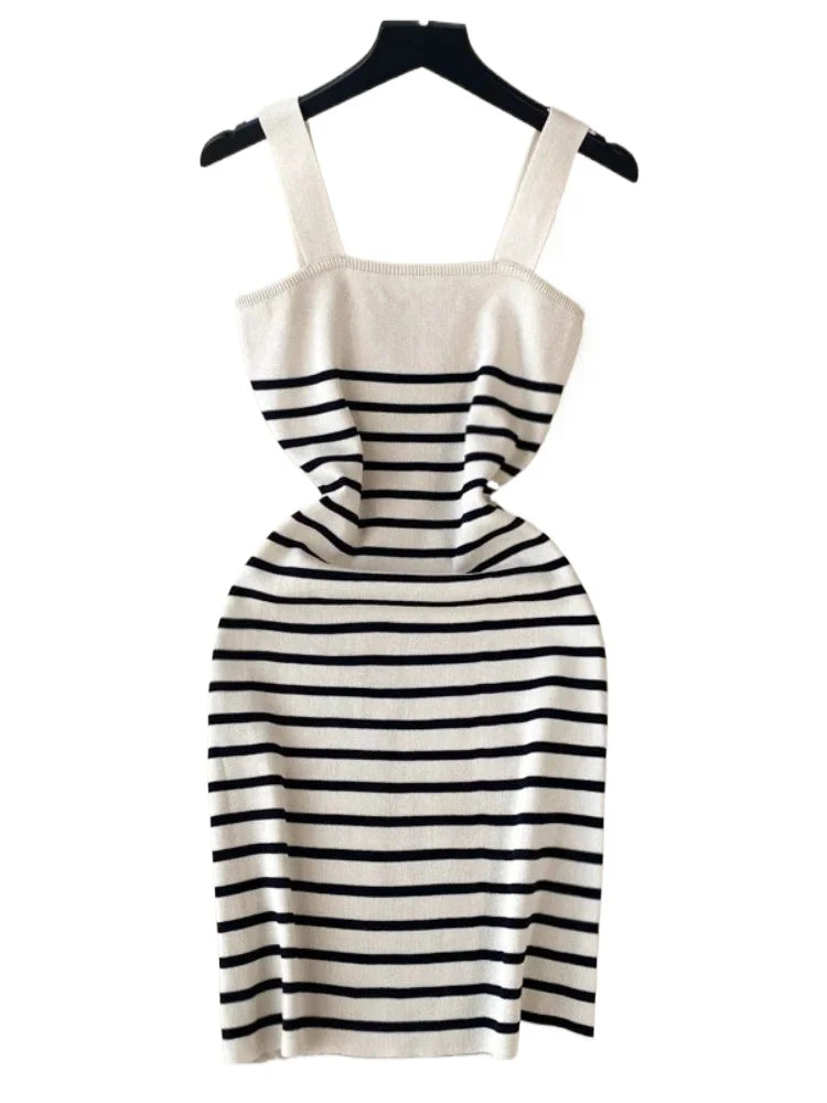 Striped Ribbed Knit Mini Dress