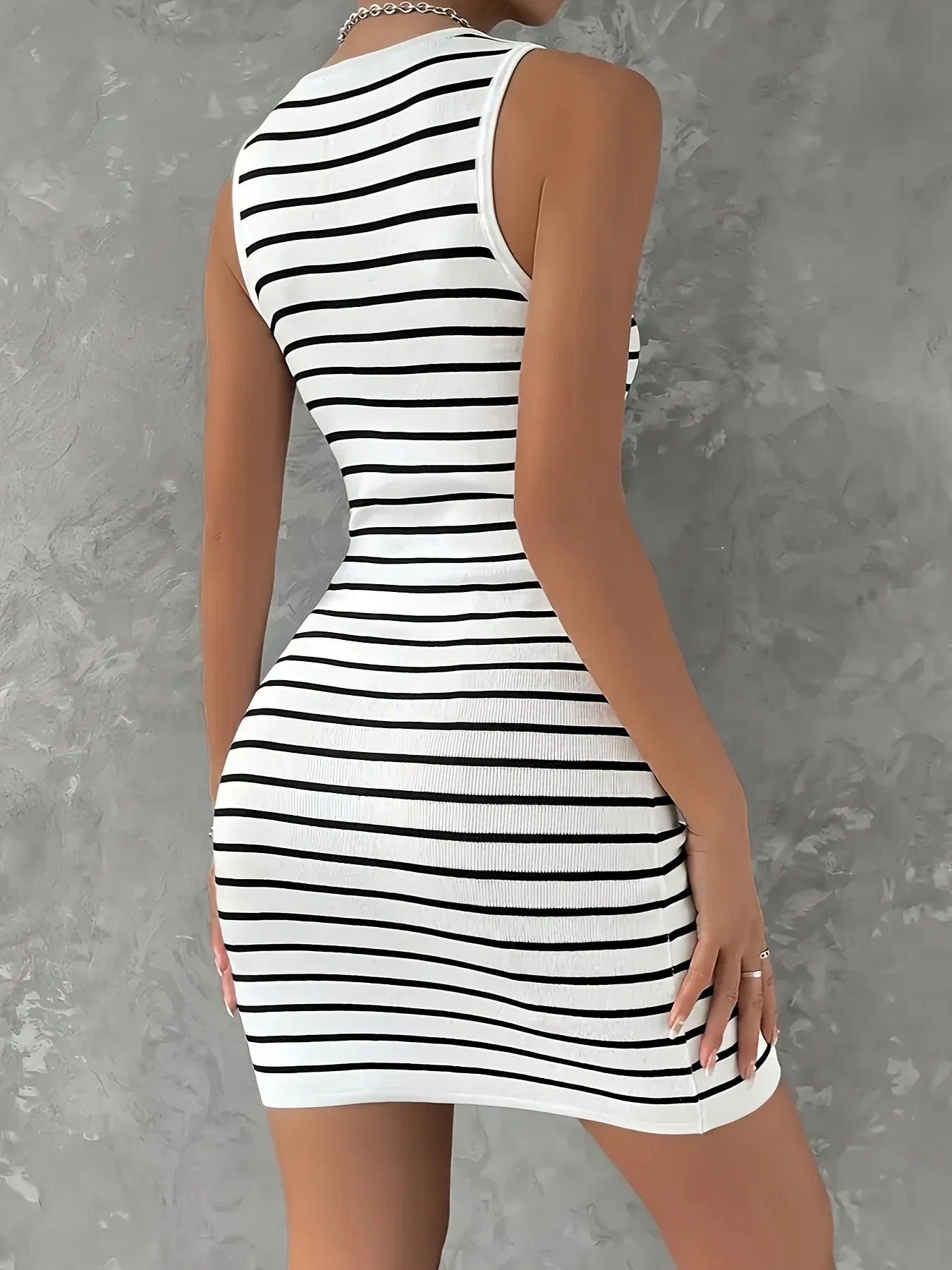 Striped Zip Front Knit Mini Dress