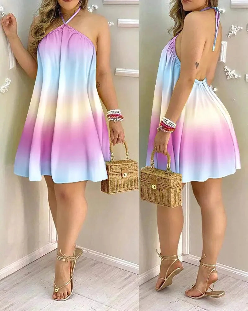 Tropical Print Halter Mini Dress