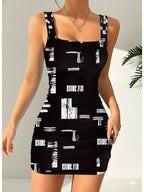 Geometric Square Neck Mini Dress
