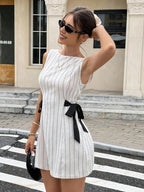 Side Bow Stripe Mini Dress