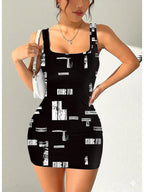 Geometric Square Neck Mini Dress