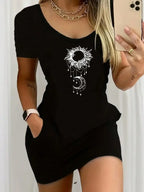 Heart Print Round Neck Mini Dress