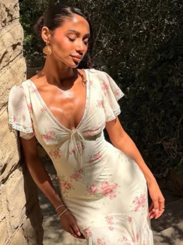 Floral Tie Front Maxi Dress