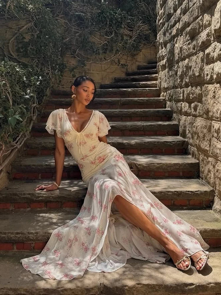 Floral Tie Front Maxi Dress
