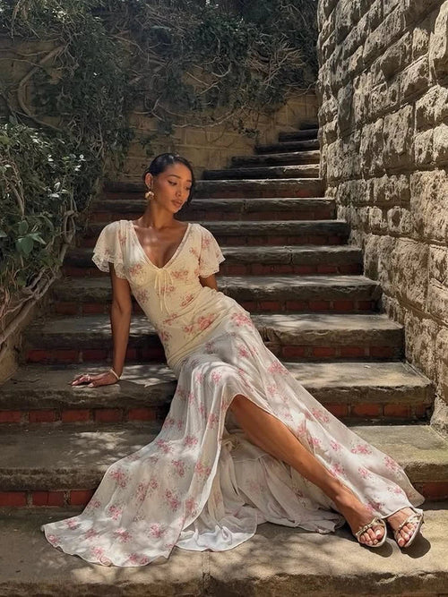 Floral Tie Front Maxi Dress