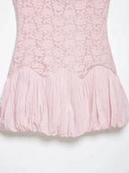 Pale Pink Lace Bubble Hem Mini Dress