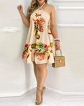 Tropical Print Halter Mini Dress