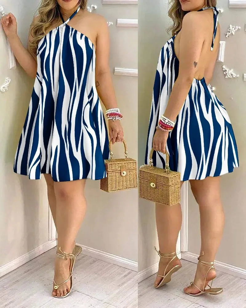 Tropical Print Halter Mini Dress