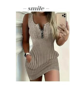 Ribbed Zip Pocket Asymmetric Mini Dress
