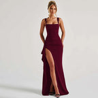 Draped High-Slit Evening Maxi Dress