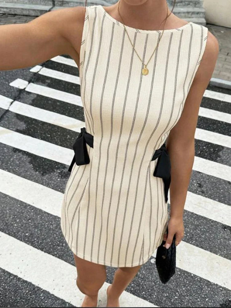 Side Bow Stripe Mini Dress