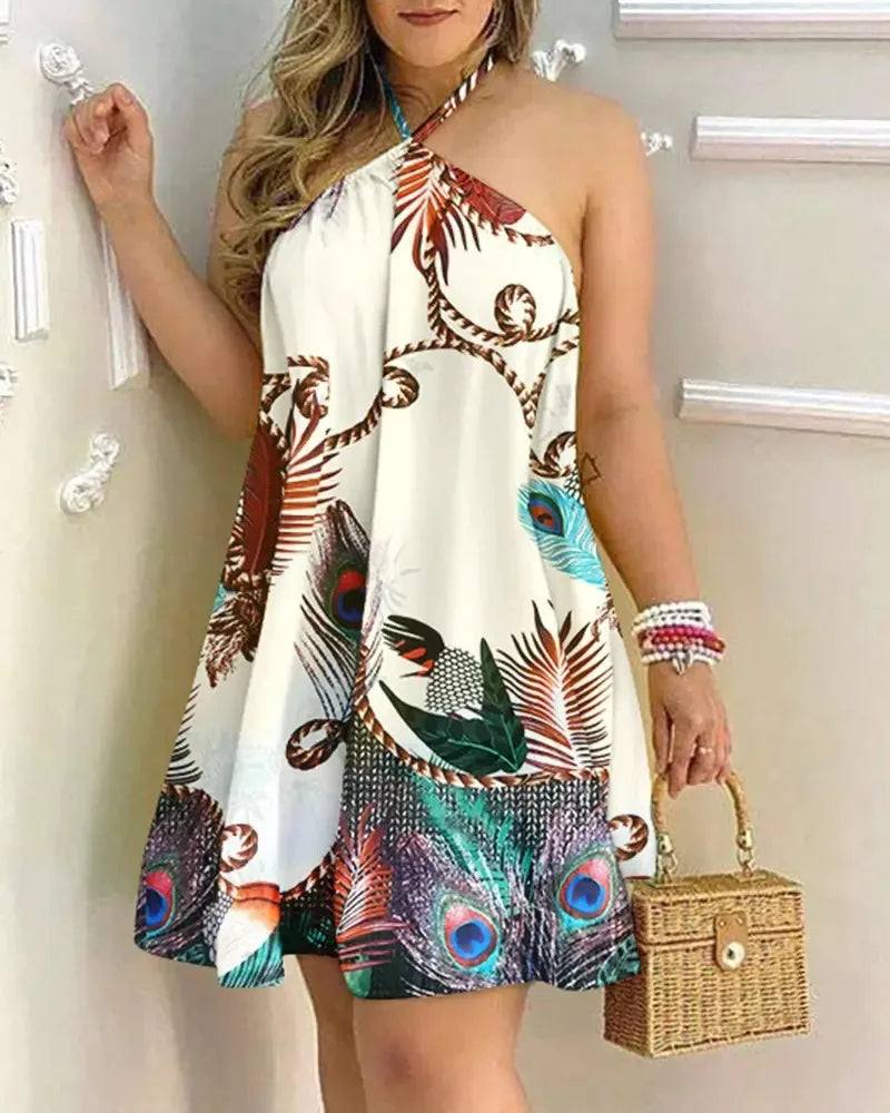 Tropical Print Halter Mini Dress