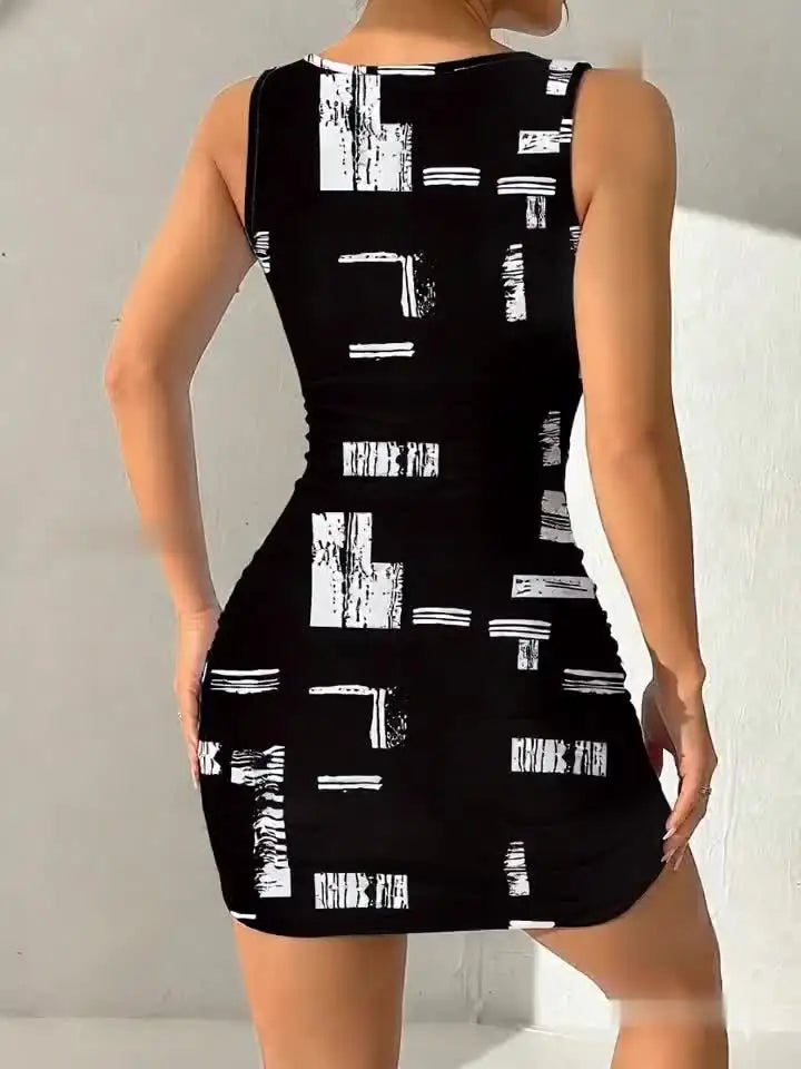 Geometric Square Neck Mini Dress