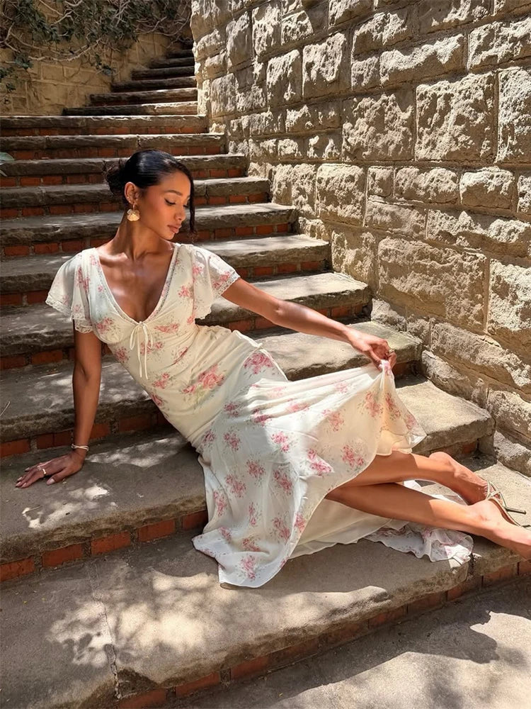 Floral Tie Front Maxi Dress