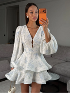 Colour-Block Pleated Ruffle Maxi Dress