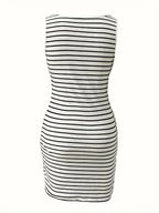 Striped Zip Front Knit Mini Dress