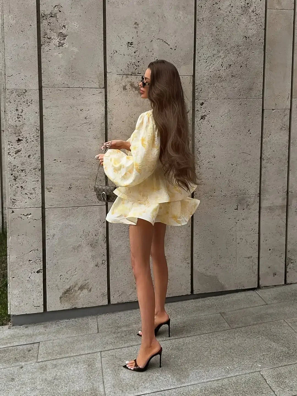Floral V-Neck Puff Sleeve Mini Dress