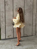 Floral V-Neck Puff Sleeve Mini Dress