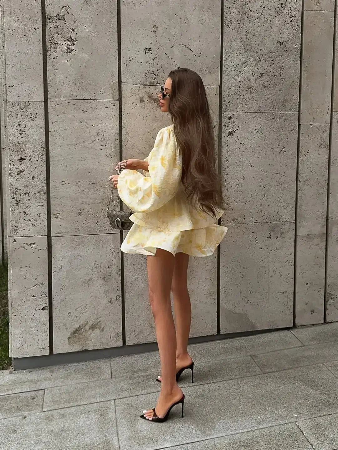 Floral V-Neck Puff Sleeve Mini Dress