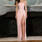 Draped High-Slit Evening Maxi Dress