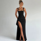 Draped High-Slit Evening Maxi Dress