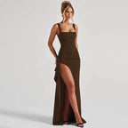 Draped High-Slit Evening Maxi Dress