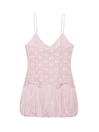 Pale Pink Lace Bubble Hem Mini Dress