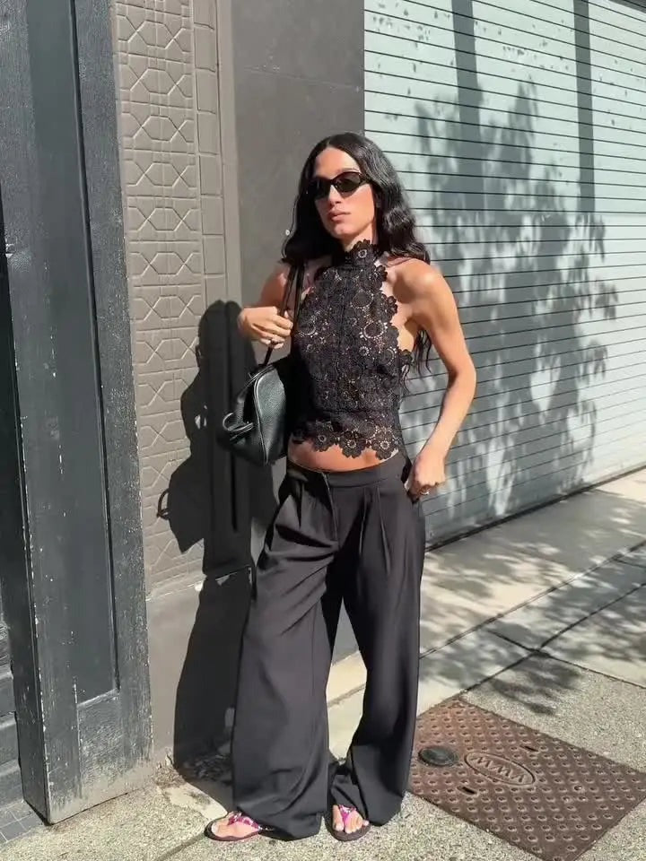 Floral Lace Halter Midi Skirt Set