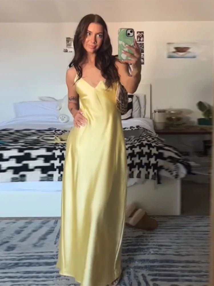 Satin-Look Strappy Back Maxi Dress