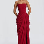Draped High-Slit Evening Maxi Dress