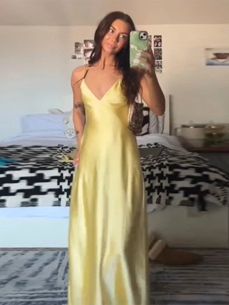 Satin-Look Strappy Back Maxi Dress